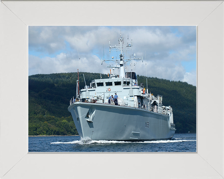 HMS Atherstone (M38) Royal Navy Hunt Class Mine Warfare Vessel Low Port Bow View Photo Print Wall Art Decor Posters, Prints, & Visual Artwork Hampshire Prints 10 x 8 White Frame No