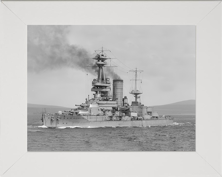 HMS Canada Photo Print - Port Side View - Royal Navy Super Dreadnought Battleship Hampshire Prints 10 x 8 White Frame No