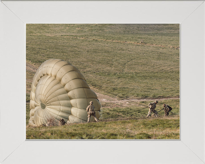 British Army Paratroopers Recover Their Canopies Photo Print Wall Art Military Decor Poster Posters, Prints, & Visual Artwork Hampshire Prints 10 x 8 White Frame No