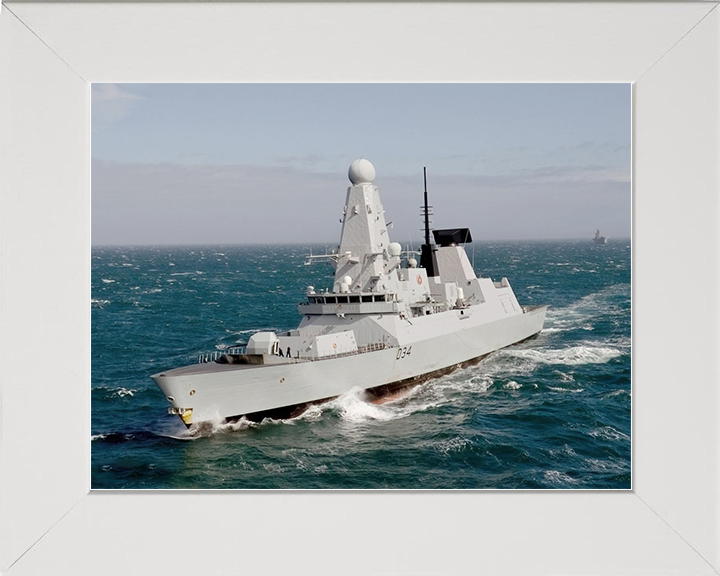 HMS Diamond (D34) Royal Navy Type 45 Destroyer At Sea Port Bow View Photo Print Wall Art Decor Posters, Prints, & Visual Artwork Hampshire Prints 10 x 8 White Frame No