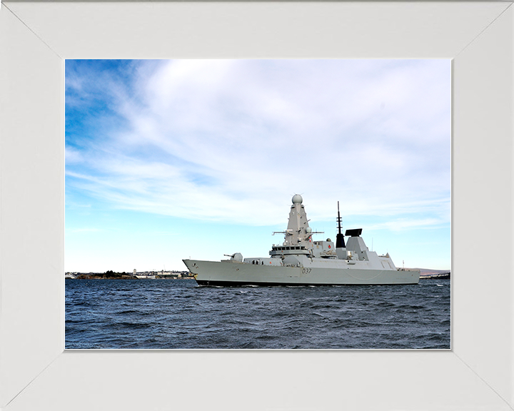 HMS Duncan (D37) Royal Navy Type 45 Destroyer Underway Port Beam View Photo Print Wall Art Decor Posters, Prints, & Visual Artwork Hampshire Prints 10 x 8 White Frame No
