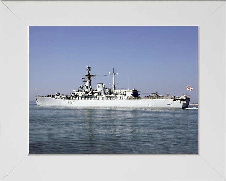 HMS Andromeda (F57) Royal Navy Leander Class Frigate Leaving Portsmouth Harbour Photo Print Wall Art Decor Posters, Prints, & Visual Artwork Hampshire Prints 10 x 8 White Frame No