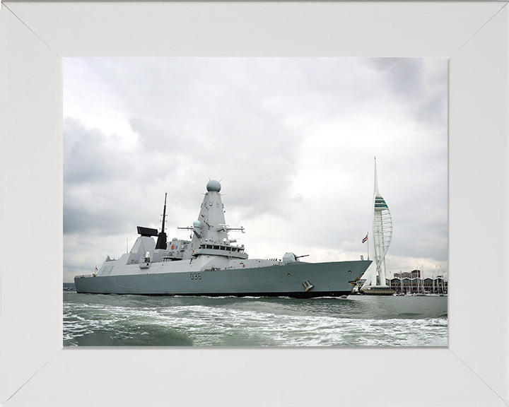 HMS Defender (D36) Royal Navy Type 45 Destroyer Leaving Portsmouth 2014 Photo Print Wall Art Decor Posters, Prints, & Visual Artwork Hampshire Prints 10 x 8 White Frame No