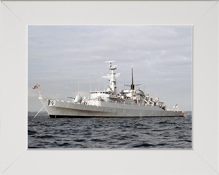 HMS Antelope (F170) Royal Navy Type 21 Frigate At Anchor in Colour Photo Print Wall Art Decor Posters, Prints, & Visual Artwork Hampshire Prints 10 x 8 White Frame No