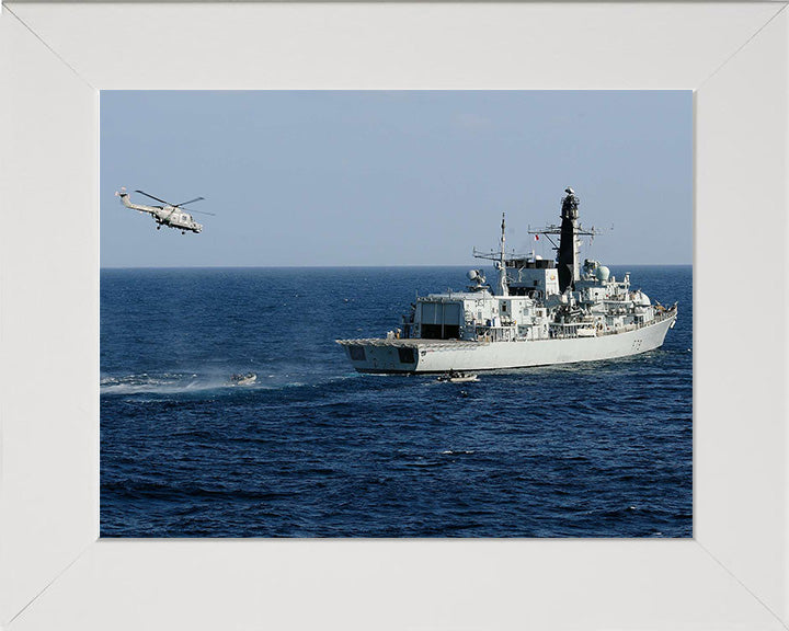 HMS Portland (F79) Photo Print - With Helicopter - Royal Navy Type 23 Frigate Hampshire Prints 10 x 8 White Frame No