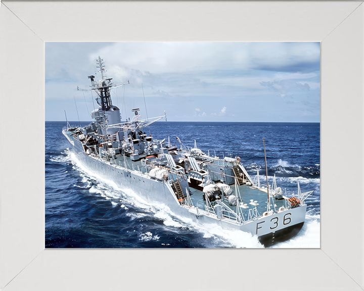HMS Whitby (F36) Photo Print - Stern View 1970s - Royal Navy Whitby Class Frigate Hampshire Prints 10 x 8 White Frame No