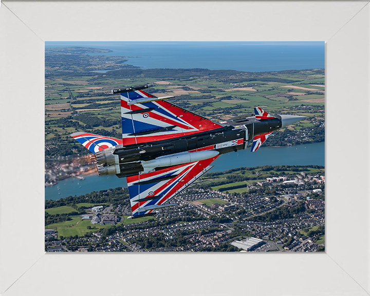 RAF Typhoon with Union Jacks Photo Print - Royal Air Force Aircraft Hampshire Prints 10 x 8 White Frame No
