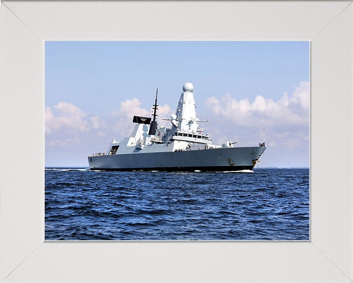 HMS Diamond (D34) Royal Navy Type 45 Destroyer Low Starboard View Photo Print Wall Art Decor Posters, Prints, & Visual Artwork Hampshire Prints 10 x 8 White Frame No