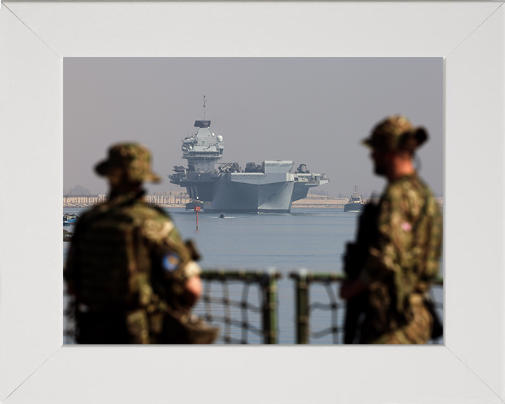 HMS Prince of Wales (R09) Photo Print - Suez Canal - Royal Navy Queen Elizabeth Class Aircraft Carrier Hampshire Prints 10 x 8 White Frame No