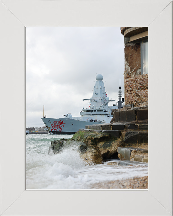HMS Dragon (D35) Royal Navy Type 45 Destroyer Round Tower 2026 Photo Print Wall Art Decor Posters, Prints, & Visual Artwork Hampshire Prints 10 x 8 White Frame No