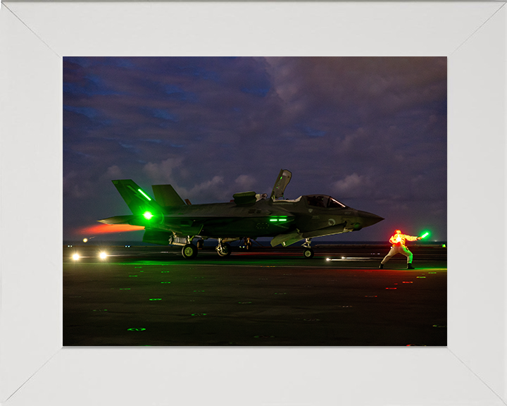 F-35B Lighting jet night takeoff 2025 Photo Print - Royal Navy Aircraft Hampshire Prints 10 x 8 White Frame No