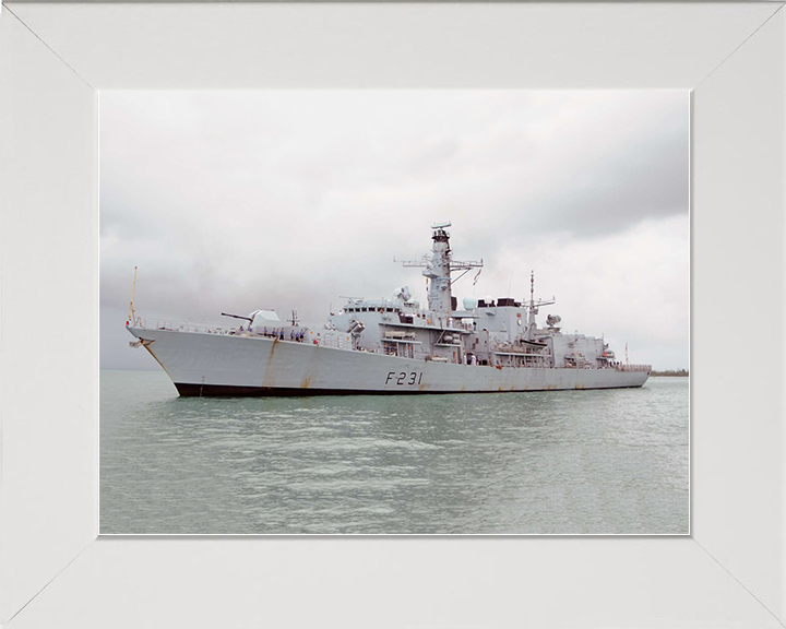 HMS Argyll (F231) Royal Navy Type 23 Frigate Low Port Side View Photo Print Wall Art Decor Posters, Prints, & Visual Artwork Hampshire Prints 10 x 8 White Frame No