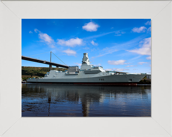 HMS Cardiff (F89) Photo Print - Under Tow Starboard View - Royal Navy Type 26 Frigate Hampshire Prints 10 x 8 White Frame No