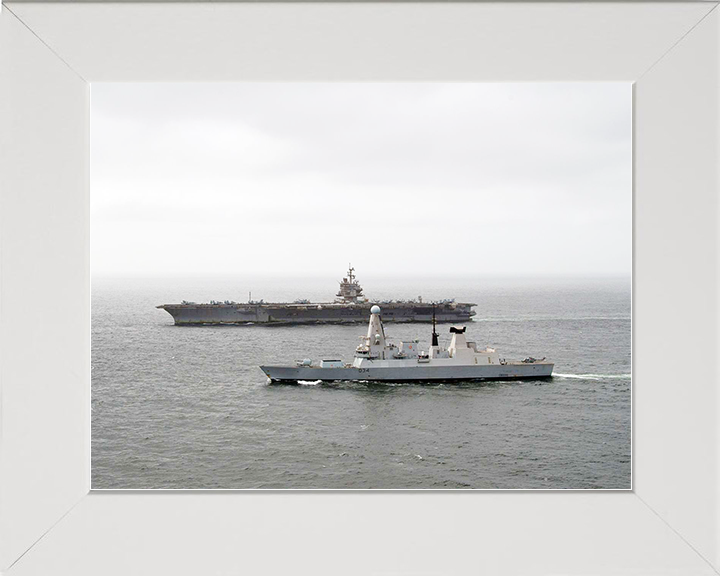 HMS Diamond (D34) Royal Navy Type 45 Destroyer With USS Enterprise Photo Print Wall Art Decor Posters, Prints, & Visual Artwork Hampshire Prints 10 x 8 White Frame No