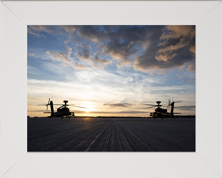 Army air Corps Apache Helicopters at sunset Photo Print - British Army Posters, Prints, & Visual Artwork Hampshire Prints 10 x 8 White Frame No