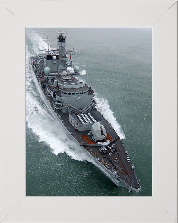 HMS Lancaster (F229) Photo Print - High Starboard Bow View - Royal Navy Type 23 Frigate Hampshire Prints 10 x 8 White Frame No