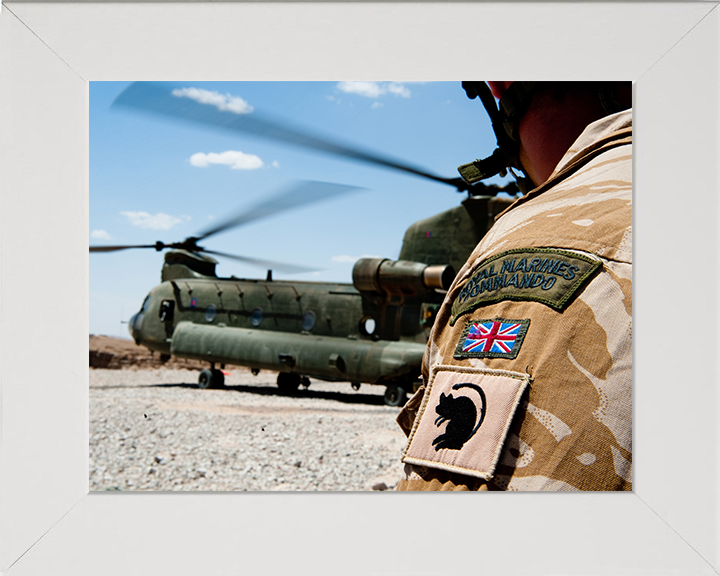 Royal Marines Commando and Chinook Photo Print - 40 Commando Hampshire Prints 10 x 8 White Frame No