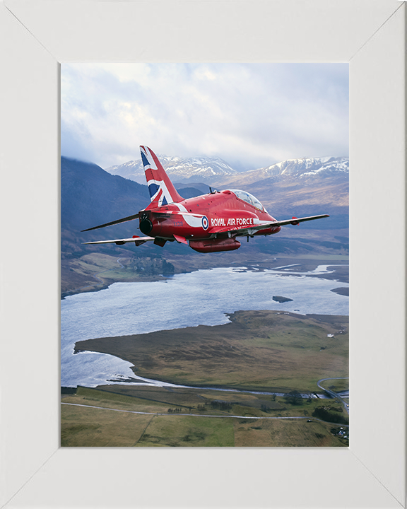 RAF Red Arrows Hawk Jet over Lossiemouth 2024 Photo Print - Royal Air Force Aircraft Posters, Prints, & Visual Artwork Hampshire Prints 10 x 8 White Frame No