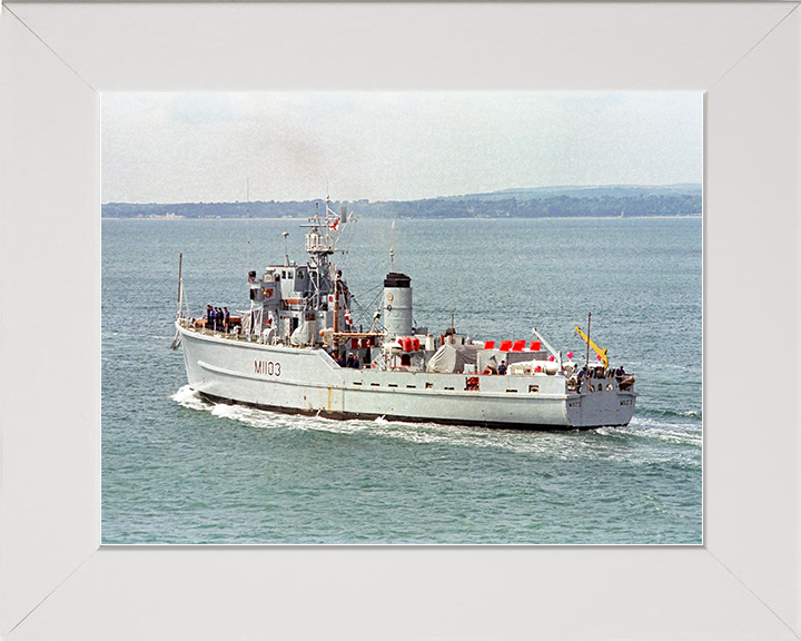 HMS Alfriston (M1103) Royal Navy Ton Class Minesweeper Warship Port Side View Photo Print Wall Art Decor Posters, Prints, & Visual Artwork Hampshire Prints 10 x 8 White Frame No