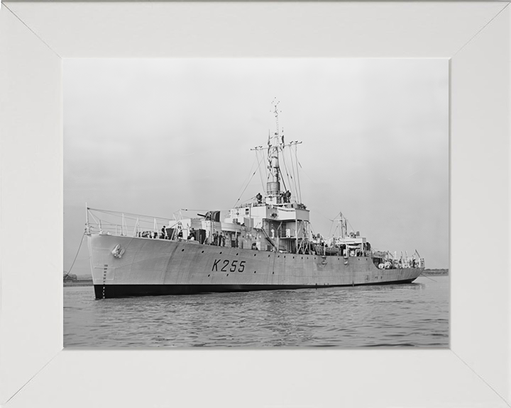 HMS Ballinderry (K255) Photo Print - At Anchor 1943 - Royal Navy River Class Frigate Hampshire Prints 10 x 8 White Frame No
