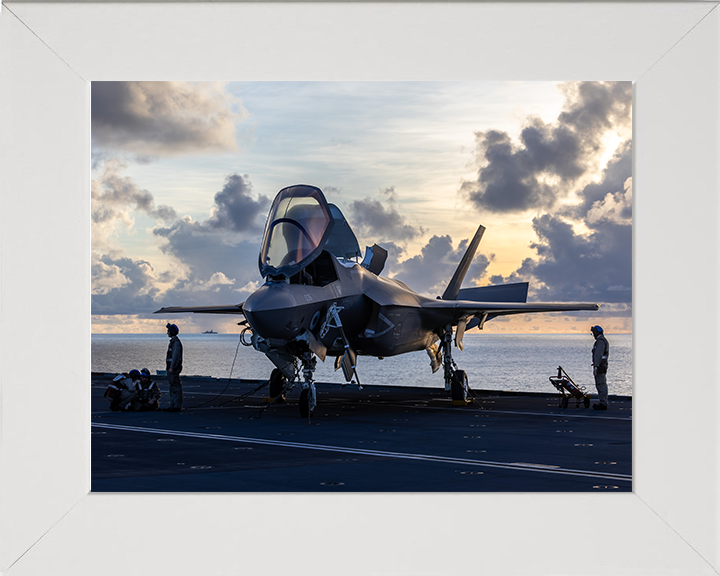 Engineers Maintaining an F-35B Lighting Jet Photo Print - Royal Navy Aircraft Posters, Prints, & Visual Artwork Hampshire Prints 10 x 8 White Frame No