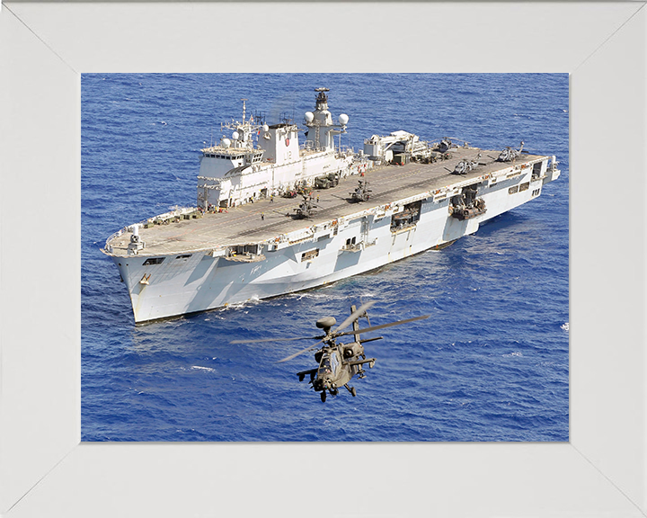 HMS Ocean (L12) Photo Print - With Apache 2011 - Royal Navy Landing Platform Helicopter Hampshire Prints 10 x 8 White Frame No