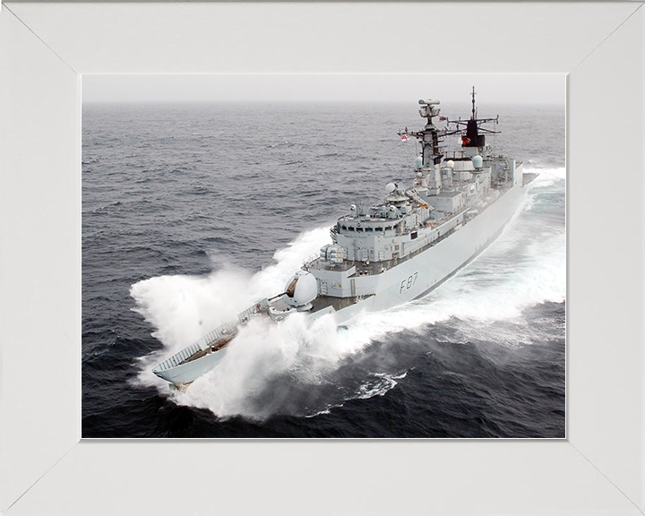 HMS Chatham (F87) Royal Navy Type 22 Frigate In Rough Sea Photo Print Wall Art Decor Posters, Prints, & Visual Artwork Hampshire Prints 10 x 8 White Frame No