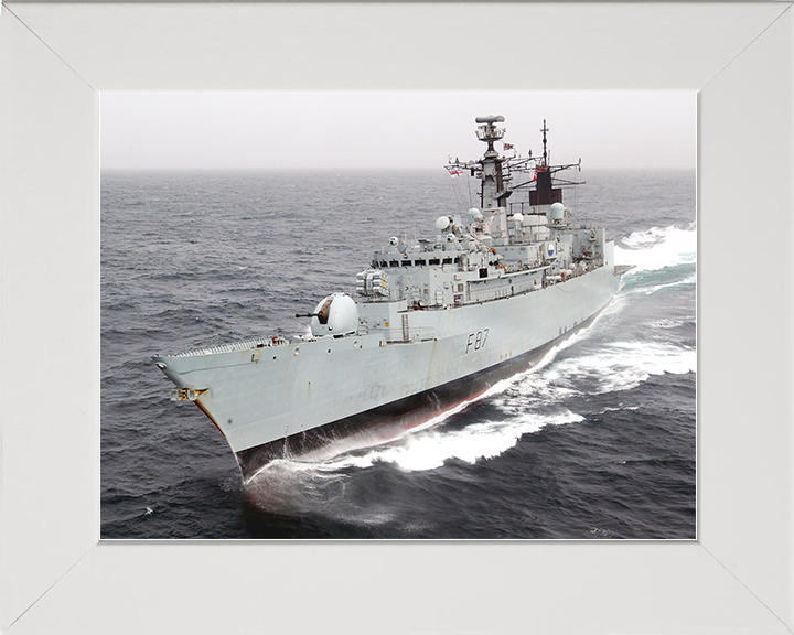 HMS Chatham (F87) Royal Navy Type 22 Frigate Underway Port Bow View Photo Print Wall Art Decor Posters, Prints, & Visual Artwork Hampshire Prints 10 x 8 White Frame No