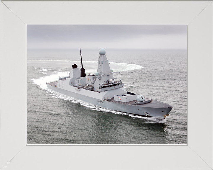 HMS Diamond (D34) Royal Navy Type 45 Destroyer Turning to Port Photo Print Wall Art Decor Posters, Prints, & Visual Artwork Hampshire Prints 10 x 8 White Frame No