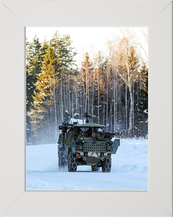 British Army Soldier operating a Jackal 2 Vehicle in the Snow Photo Print Wall Art Military Decor Posters, Prints, & Visual Artwork Hampshire Prints 10 x 8 White Frame No