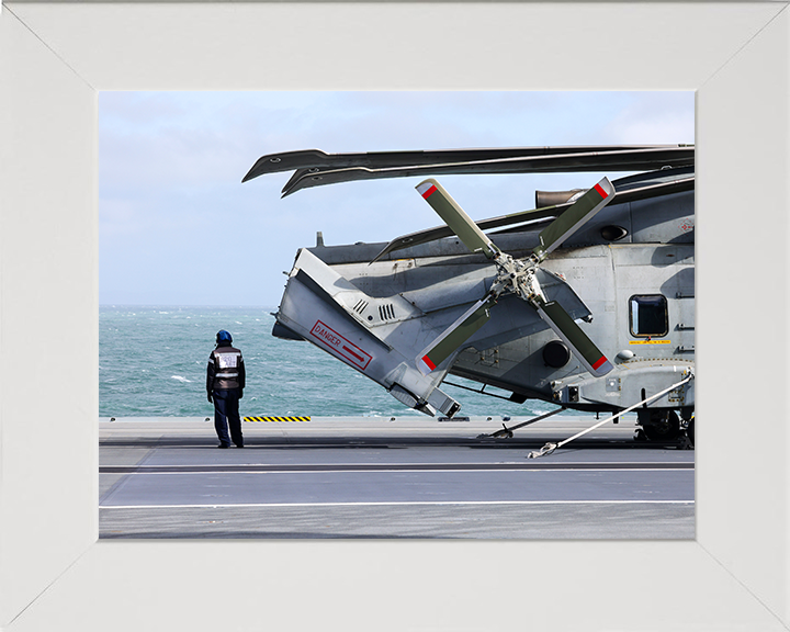 AET With Merlin Helicopter On HMS Prince of Wales Photo Print - Royal Navy Aircraft Hampshire Prints 10 x 8 White Frame No
