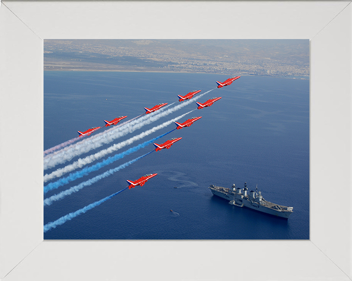 HMS Illustrious (R06) Photo Print - With Red Arrows - Royal Navy Invincible Class Aircraft Carrier Hampshire Prints 10 x 8 White Frame No