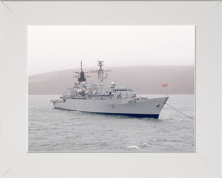 HMS Brave (F94) Royal Navy Type 22 Frigate at Anchor Photo Print Wall Art Decor Posters, Prints, & Visual Artwork Hampshire Prints 10 x 8 White Frame No