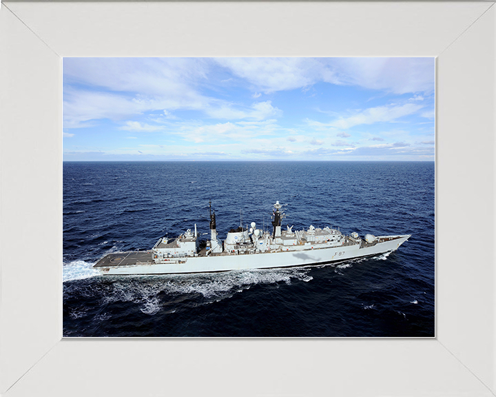 HMS Chatham (F87) Royal Navy Type 22 Frigate From a Helicopter Photo Print Wall Art Decor Posters, Prints, & Visual Artwork Hampshire Prints 10 x 8 White Frame No