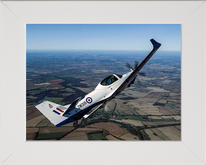 RAF Grob Prefect T1 in flight Photo Print - Royal Air Force Aircraft Hampshire Prints 10 x 8 White Frame No