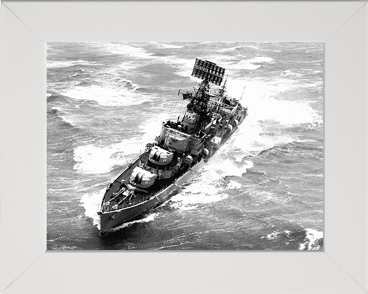 HMS Agincourt (D86) Photo Print - Port Bow View 1962 - Royal Navy Battle Class Destroyer Posters, Prints, & Visual Artwork Hampshire Prints 10 x 8 White Frame No