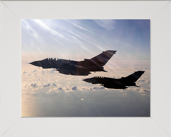 RAF Tornado GR4 Jets in Flight Over the Mediterranean Sea Photo Print - Royal Air Force Aircraft Posters, Prints, & Visual Artwork Hampshire Prints 10 x 8 White Frame No