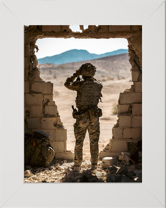 Soldier lookout Portrait Photo Print - British Army Hampshire Prints 10 x 8 White Frame No