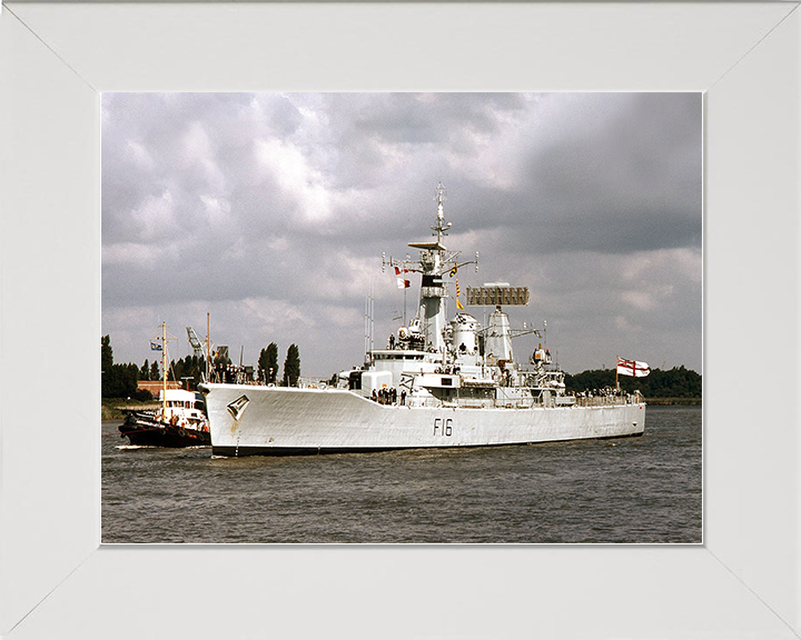 HMS Diomede (F16) Royal Navy Leander Class Frigate Entering Harbour Photo Print Wall Art Decor Posters, Prints, & Visual Artwork Hampshire Prints 10 x 8 White Frame No
