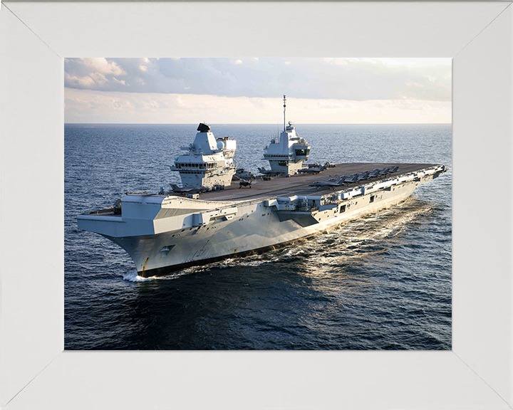 HMS Prince of Wales (R09) Photo Print - At Sea July 2025 - Royal Navy Queen Elizabeth Class Aircraft Carrier Hampshire Prints 10 x 8 White Frame No