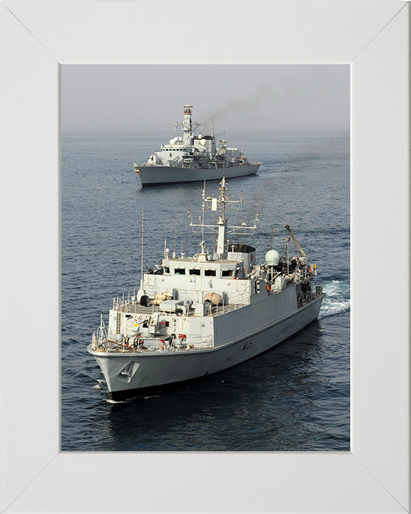 HMS Grimsby (M108) Photo Print - With HMS Montrose - Royal Navy Sandown Class Minehunter Hampshire Prints 10 x 8 White Frame No
