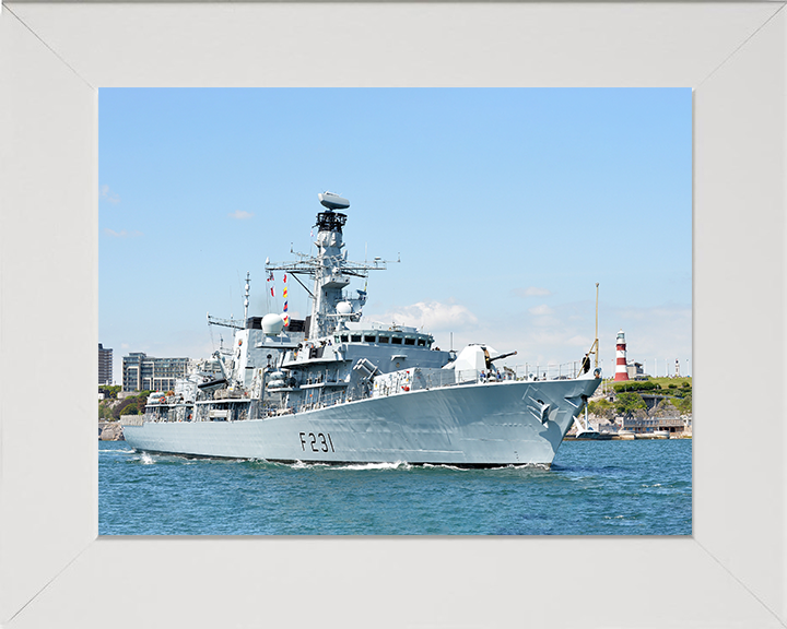 HMS Argyll (F231) Photo Print - Departs Plymouth 2014 - Royal Navy Type 23 Frigate Posters, Prints, & Visual Artwork Hampshire Prints 10 x 8 White Frame No