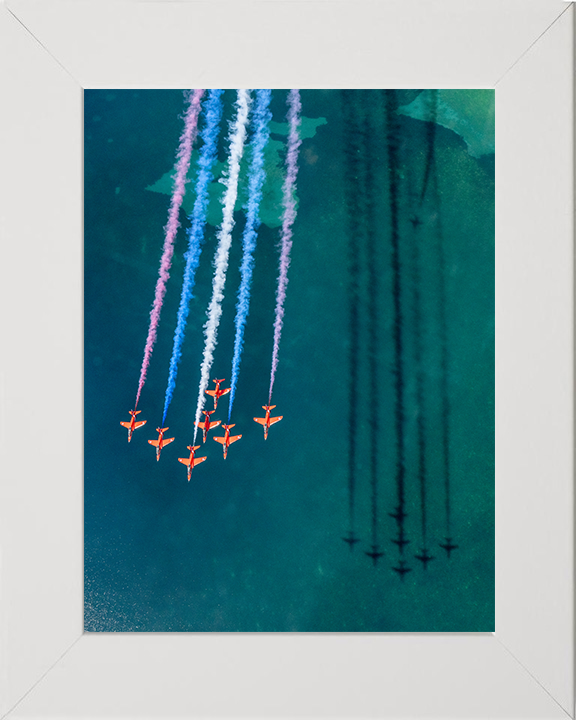 RAF Red Arrows fly over the sea Photo Print - Royal Air Force Aircraft Hampshire Prints 10 x 8 White Frame No