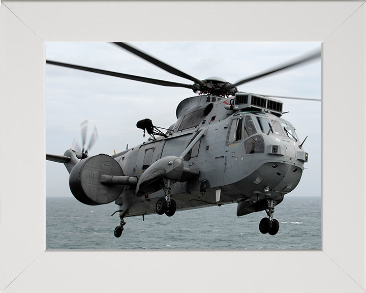 Sea King AEW 2 Helicopter in Flight 2007 Photo Print - Royal Navy Aircraft Posters, Prints, & Visual Artwork Hampshire Prints 10 x 8 White Frame No
