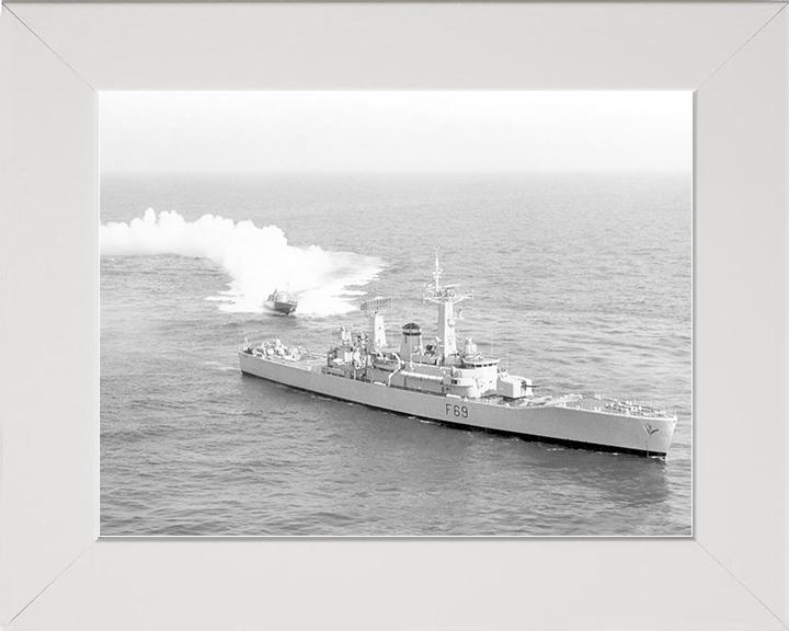 HMS Bacchante (F69) Royal Navy Leander Class Frigate With Patrol Vessel Photo Print Wall Art Decor Posters, Prints, & Visual Artwork Hampshire Prints 10 x 8 White Frame No