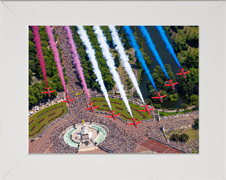 RAF Red Arrows Over Buckingham Palace 2025 Photo Print - Royal Air Force Aircraft Hampshire Prints 10 x 8 White Frame No