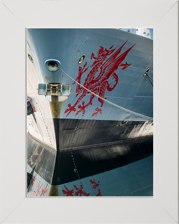 HMS Dragon (D35) Royal Navy Type 45 Destroyer Bow Reflections Photo Print Wall Art Decor Posters, Prints, & Visual Artwork Hampshire Prints 10 x 8 White Frame No