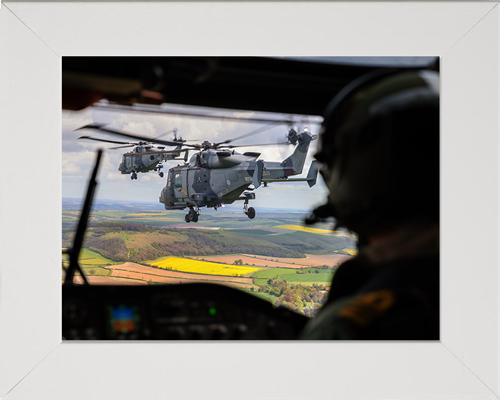 Wildcat Helicopters from a Cockpit Photo Print - Royal Navy Aircraft Hampshire Prints 10 x 8 White Frame No