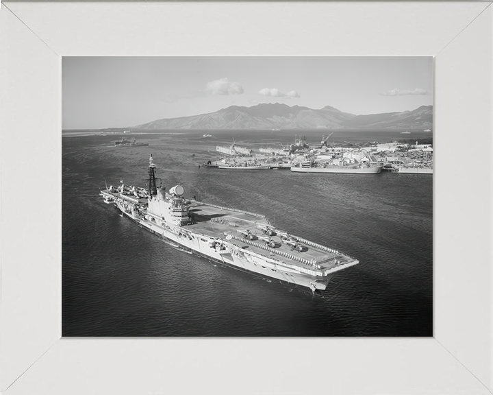 HMS Hermes (R12) Photo Print - Philippines 1961 - Royal Navy Centaur Class Aircraft Carrier Hampshire Prints 10 x 8 White Frame No