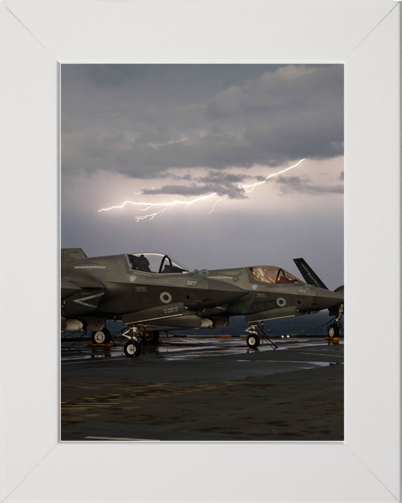 Lightning strike over RAF F-35B Jets Royal Air Force Aircraft Photo Print Wall Art Aviation Decor UK Posters, Prints, & Visual Artwork Hampshire Prints 10 x 8 White Frame No